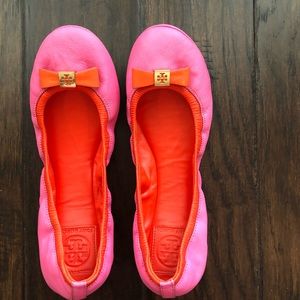 Tory Burch size 9.5 pink & orange bow Eddies NWOB